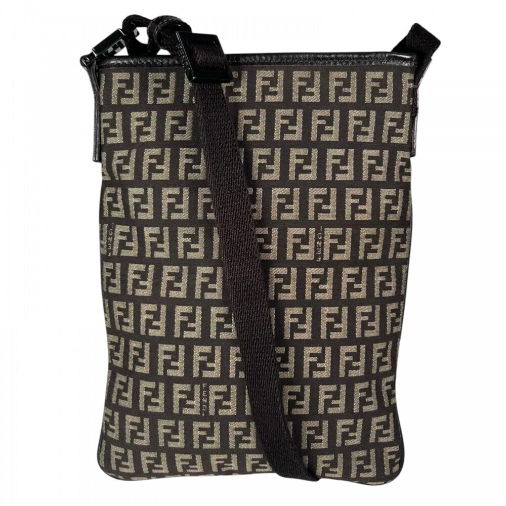 Fendi shoulder bag for men, FENDI canvas and leather, brown, silver hardware.